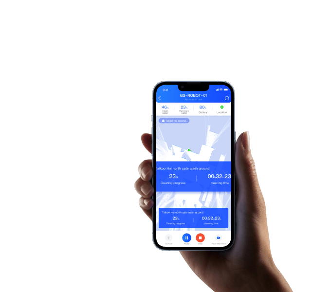 Gausium-app met live status en reinigingsrapport